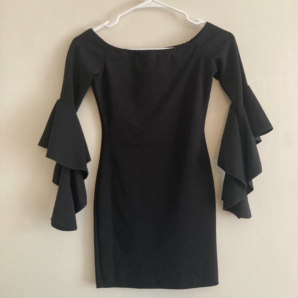 Black Flare Sleeves Mini Dress